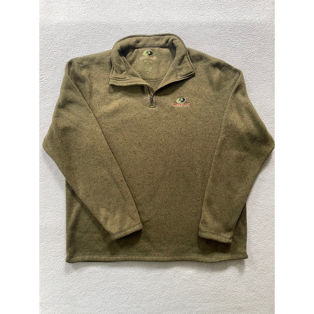 Mossy Oak Mens XL Quarter Zip Pullover Olive Green Sweater Knit Fleece Logo